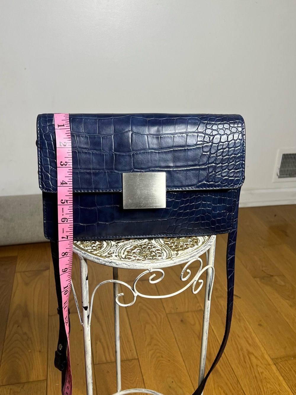 Zara Navy Croc-Embossed Crossbody Bag with Silver Hardware - Picture 9 of 9